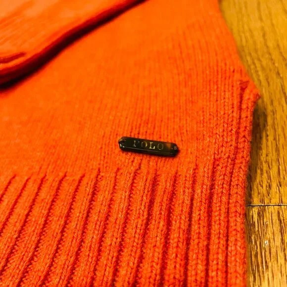 Vintager Polo Ralph Lauren Cashmere Blend Orange Turtleneck Sweater Size S - Picture 7 of 16